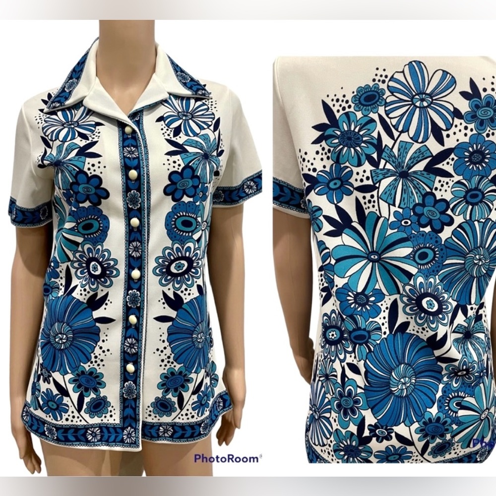 Vintage 70’s Stylecraft Hawaiian floral button down top. - Picture 2 of 6